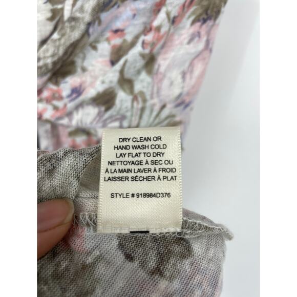 Rebecca Taylor Dress Womens Large Penelope Olive Pink Linen Floral Tie Front - Picture 7 of 7